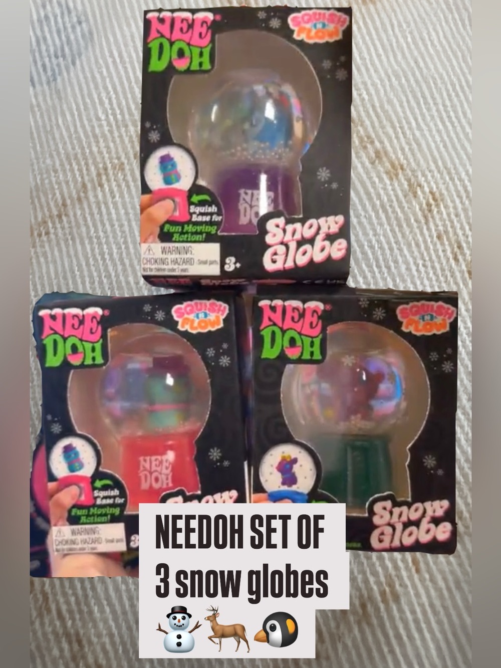 NeeDoh snow globe RARE set of 3 Reindeer, Snowman & Penguin! 🦌☃️🐧